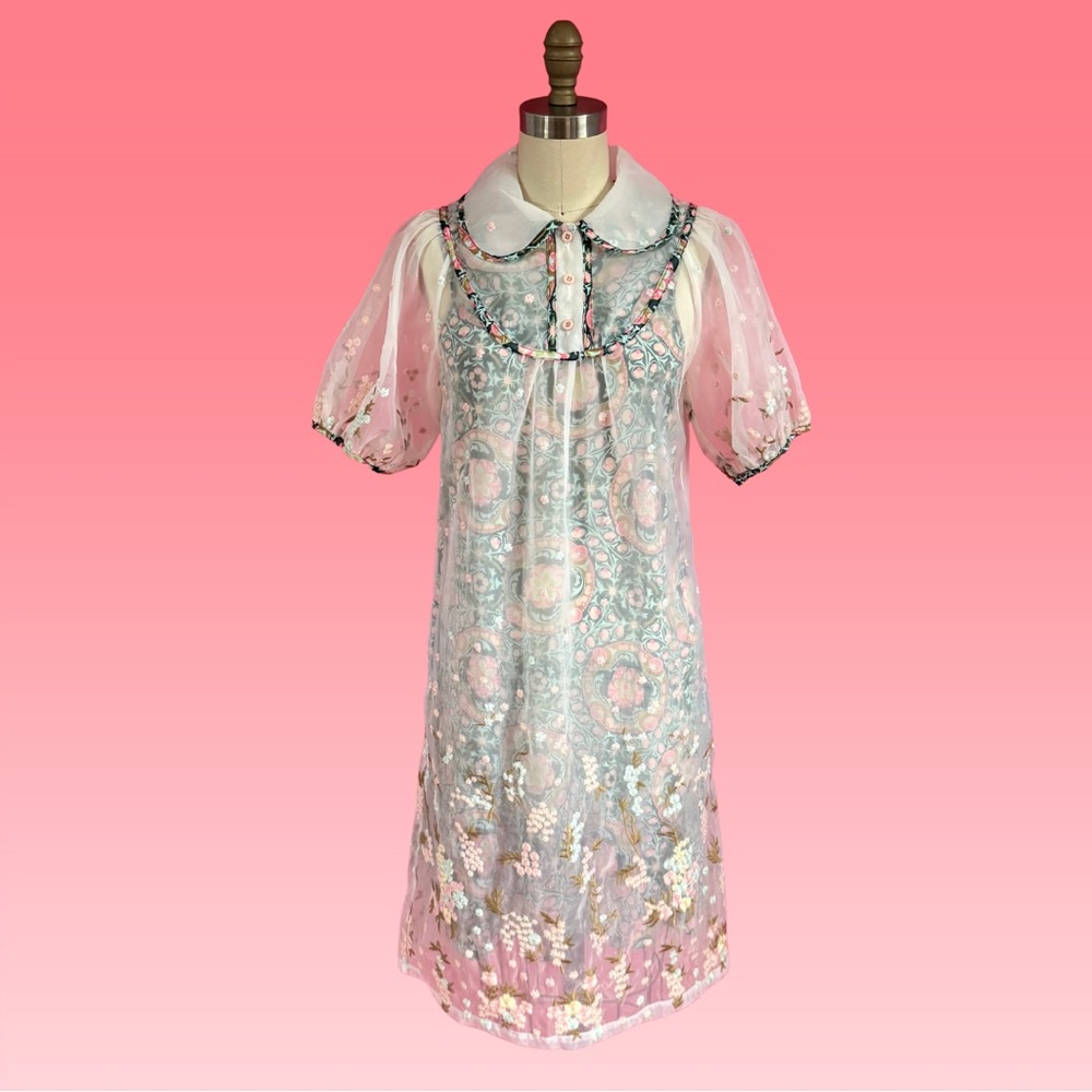 *NWT* Anna Sui Statement Floral Embroidered Puff Sleeve Coquette Midi Dress XS